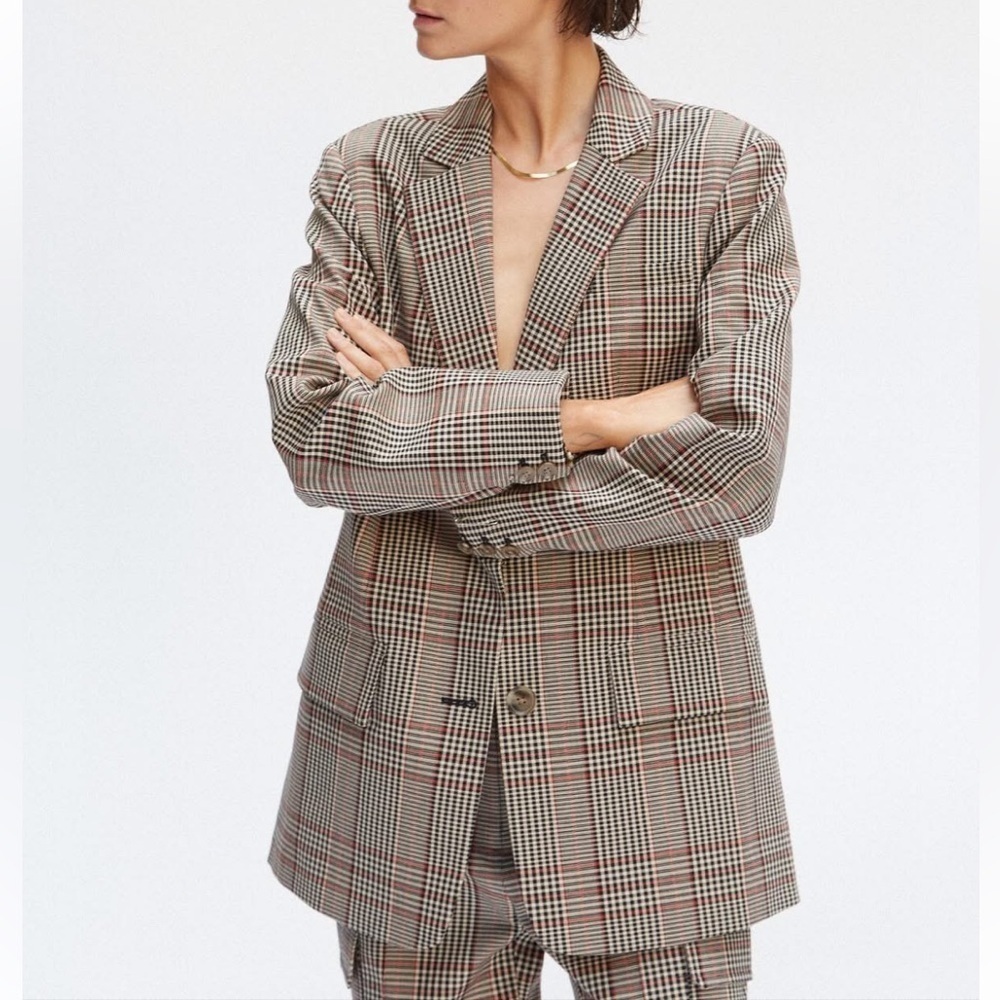 NWT Thakoon Classic Plaid Blazer Gray Check Oversized Menswear Inspired Sz 6